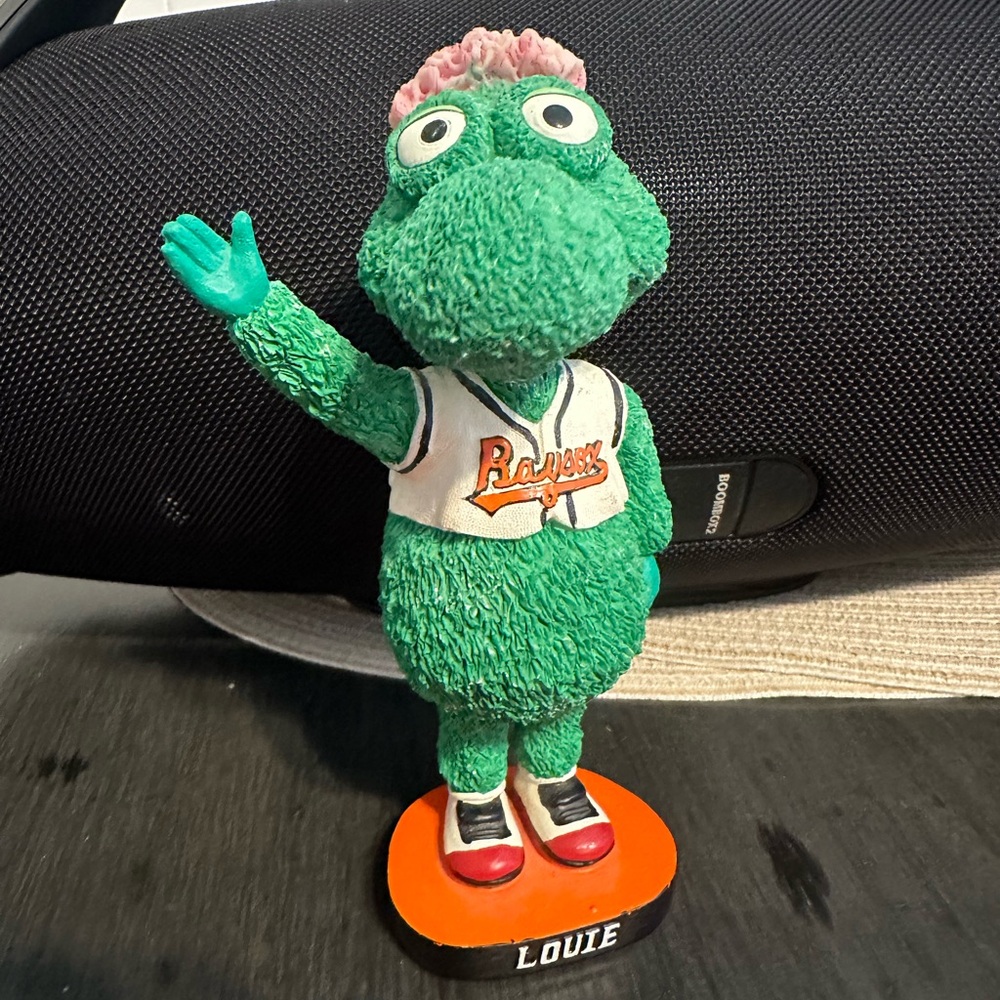 Louie Green Mascot Bobblehead - Green with Orange Base